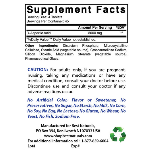 D-ASPARTIC ACID 180 TABLETS