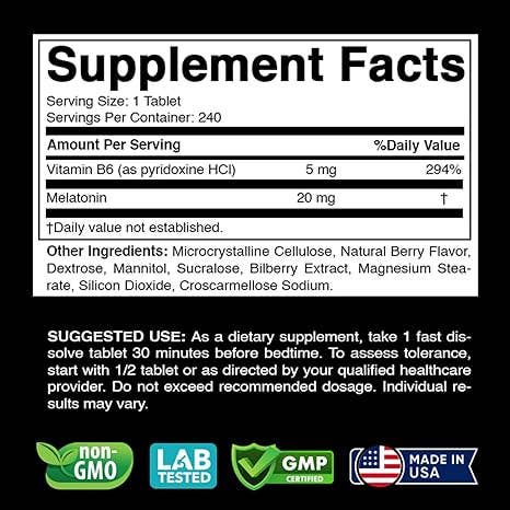 Vitabod | Melatonin 20mg | 240 Fast Dissolve Tablets