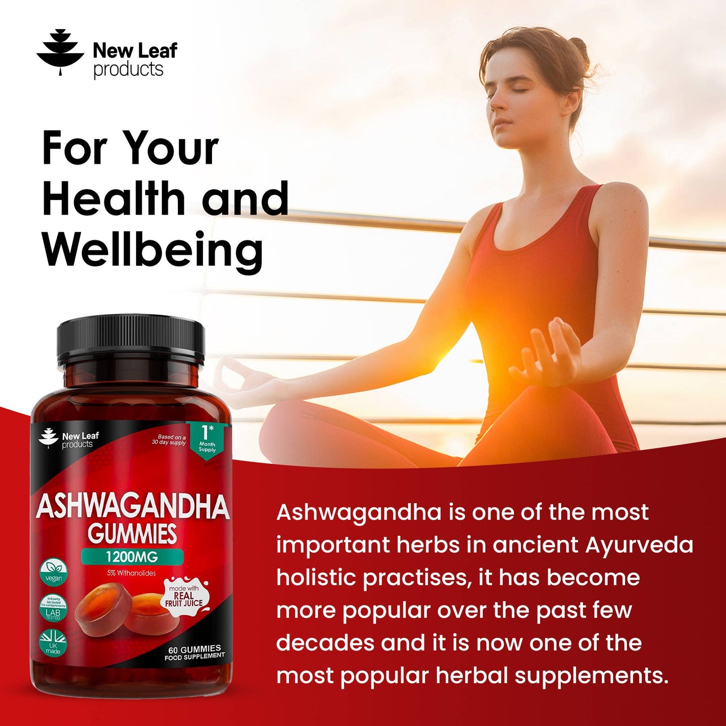 ASHWAGANDHA GUMMIES 1200MG 5% WITHANOLIDES 60 GUMMIES