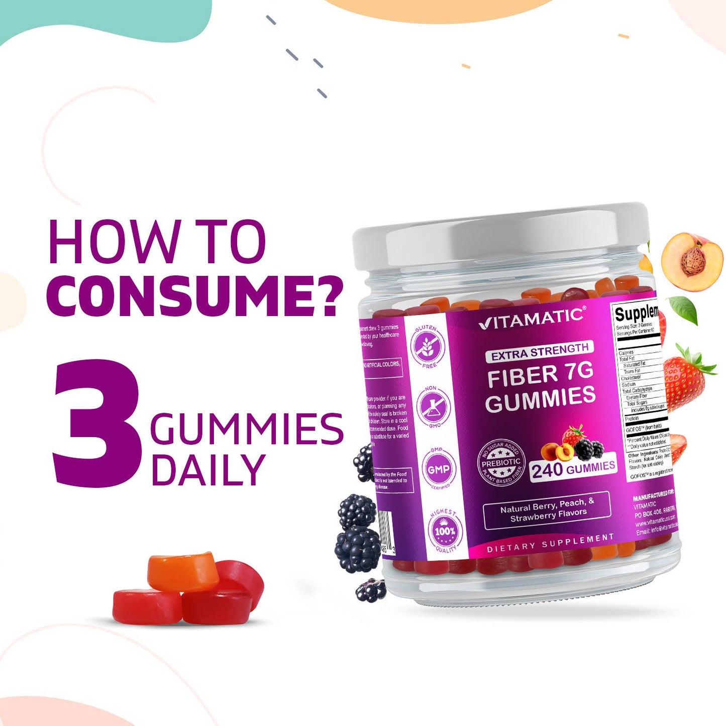 Prebiotic Fiber Gummies, 7G Extra Strength-240 Gummies