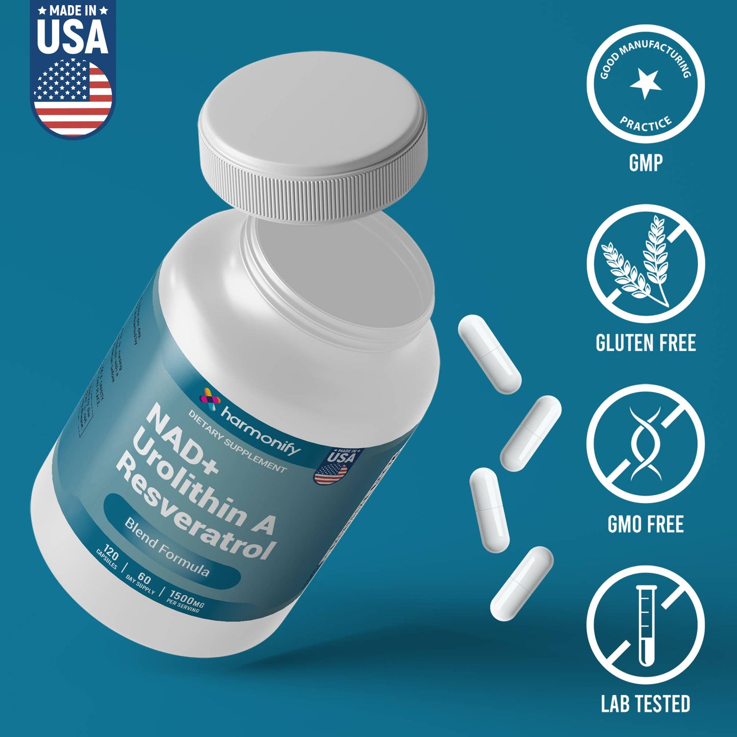 NAD Nicotinamide Riboside Resveratrol with Urolithin A 120 capsules