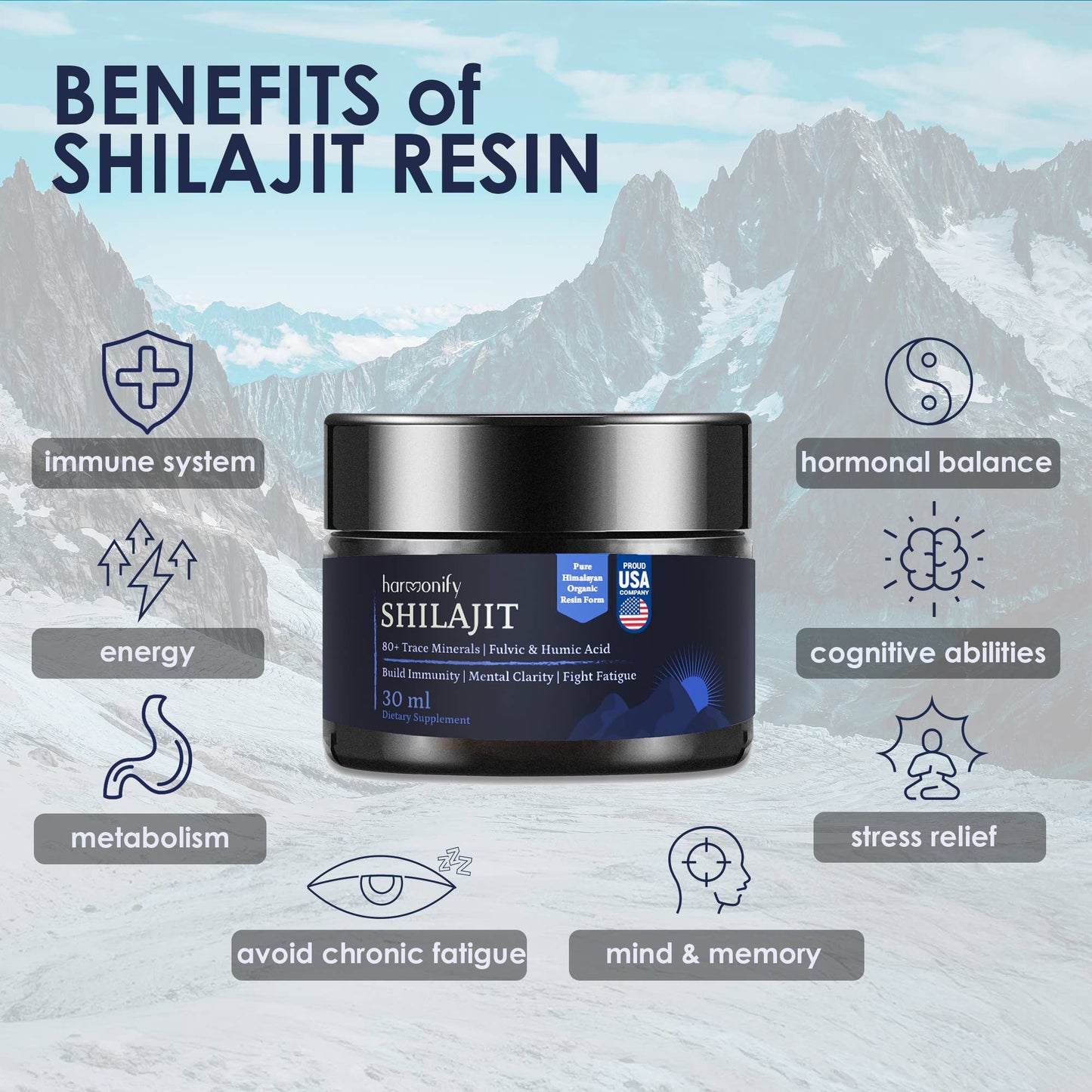 Shilajit Resin, Pure Himalayan Shilajit Gold Grade 100% Pure Shilajit with Fulvic Acid & 80+ Trace Minerals Complex for Energy & Immune Support, 60 Day Servings