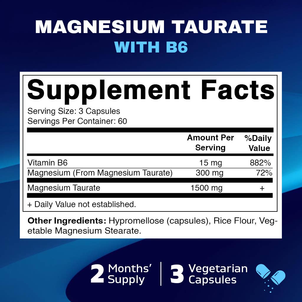 MAGNESIUM TAURATE 1500MG 180 VEGETARIAN CAPSULES