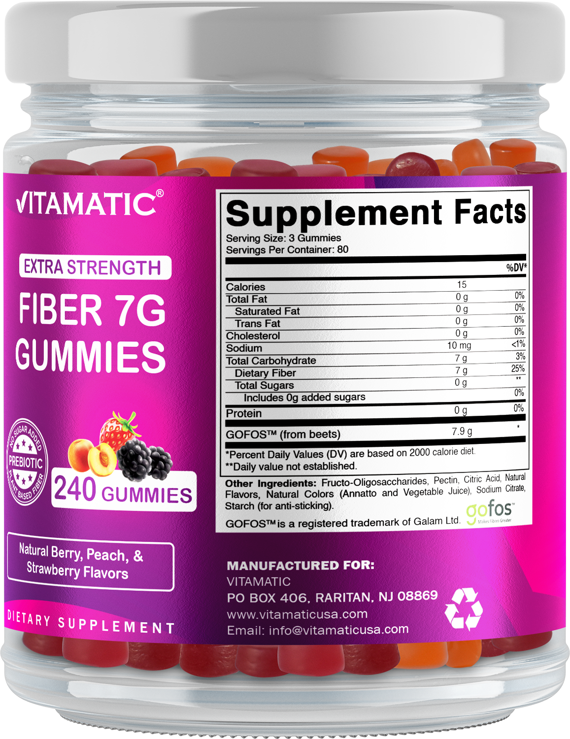 Prebiotic Fiber Gummies, 7G Extra Strength-240 Gummies