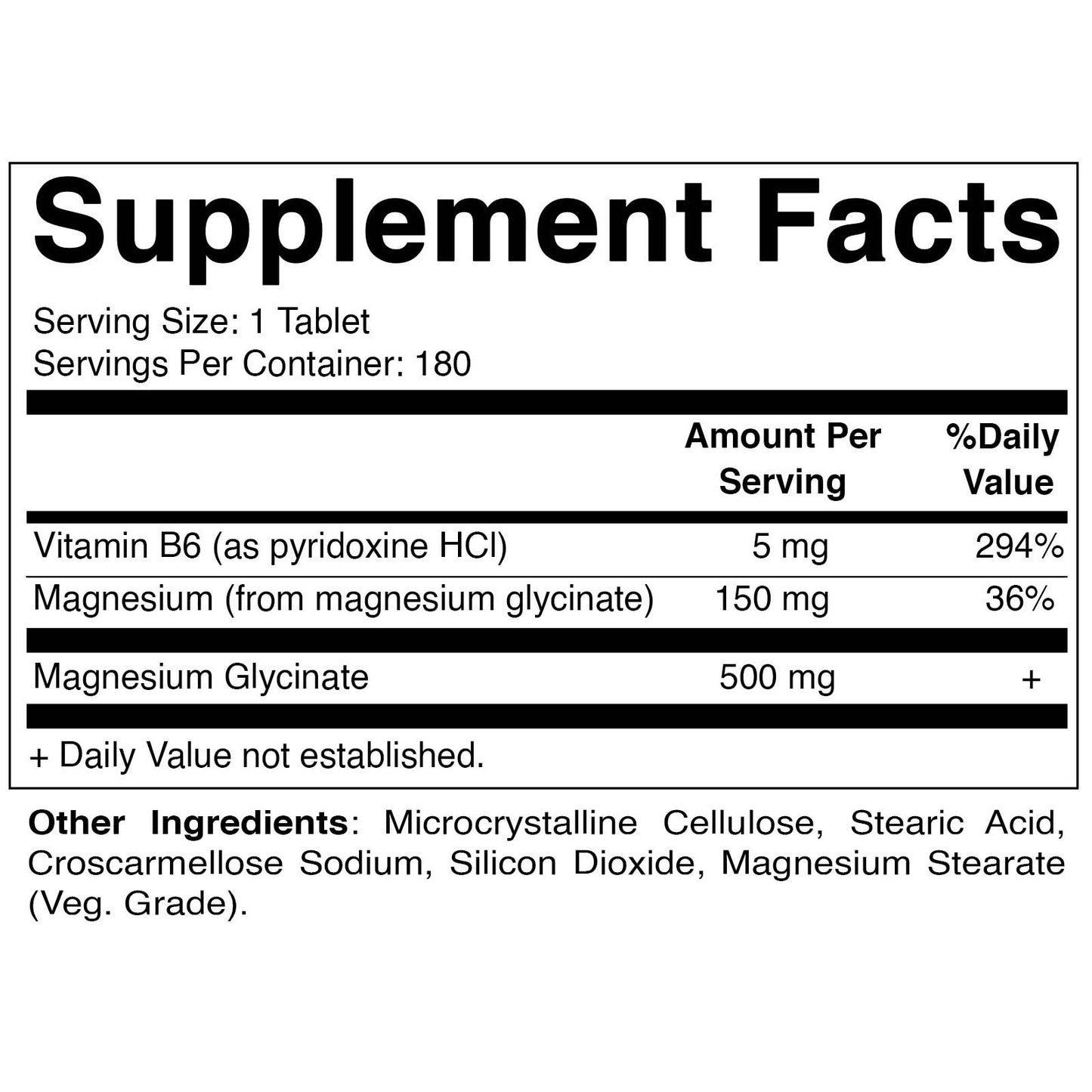 MAGNESIUM GLYCINATE 500MG WITH B6 180 VEGGIE TABLETS