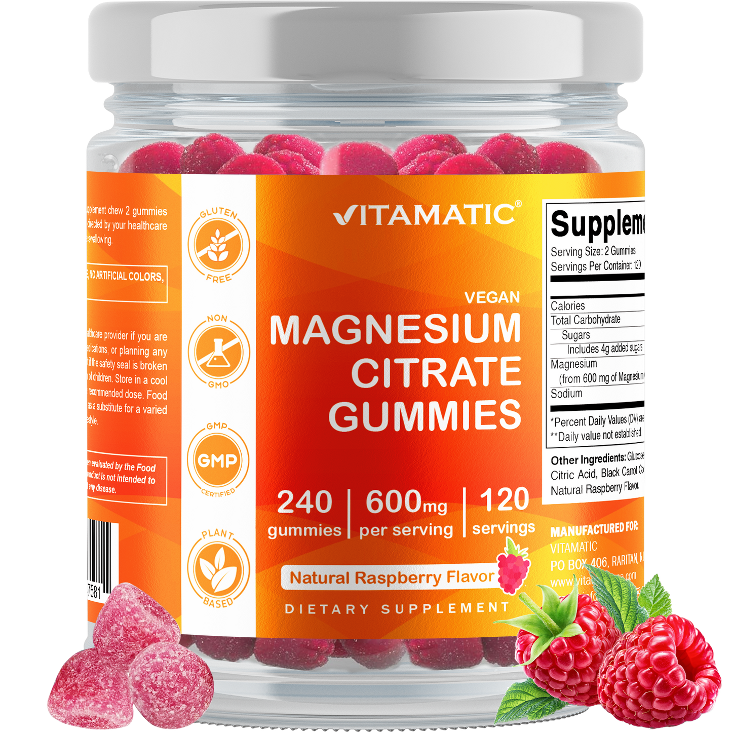 Vitamatic Magnesium Citrate Gummies 600mg per Serving - 240