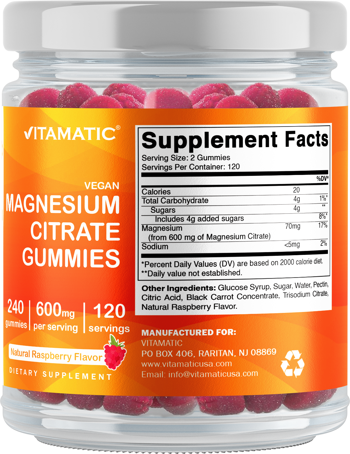 Vitamatic Magnesium Citrate Gummies 600mg per Serving - 240
