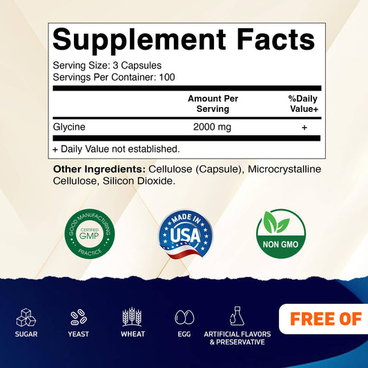 Vitamatic Glycine 2000mg - 300 Vegetarian Capsules