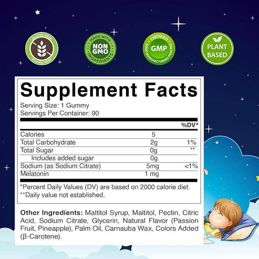 MELATONIN GUMMIES 1MG SUGAR FREE 90 GUMMIES for kids