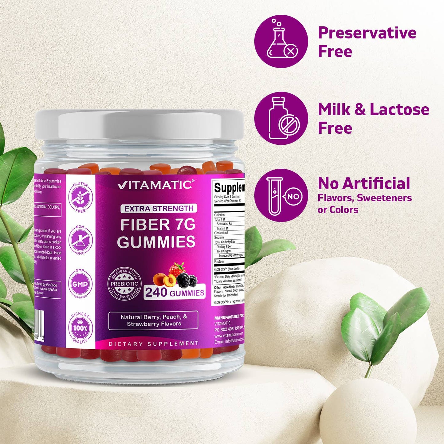 Prebiotic Fiber Gummies, 7G Extra Strength-240 Gummies