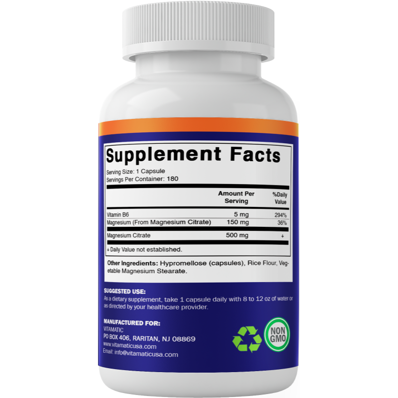 MAGNESIUM CITRATE500 MG  WITH B6 180 VEGGIE CAPSULES