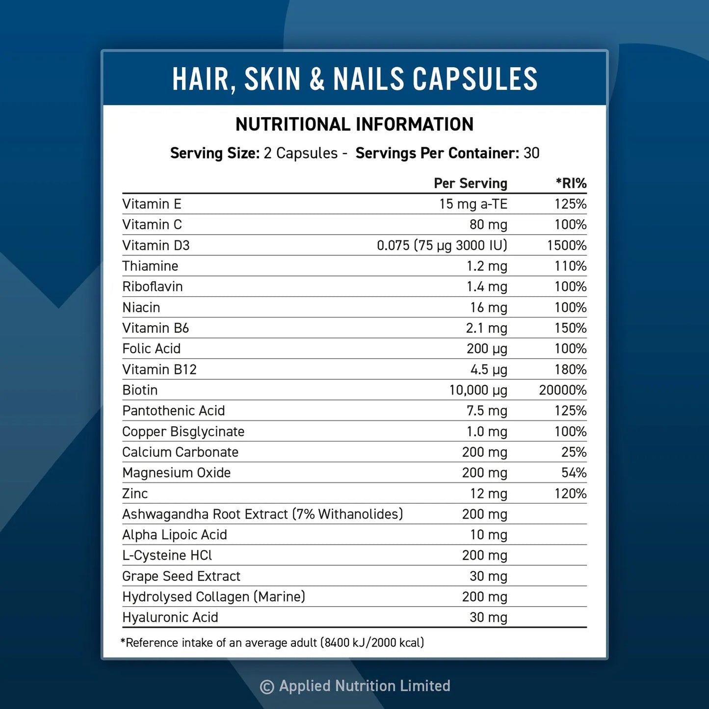 APPLIED NUTRITION HAIR SKIN & NAILS 60 CAPS