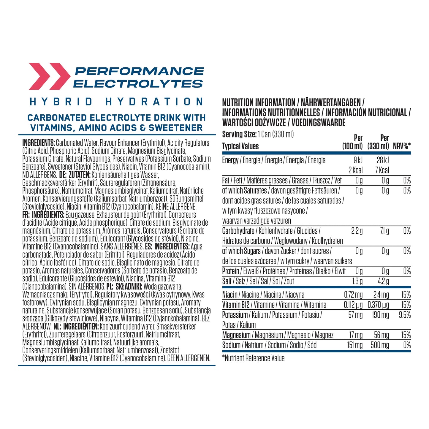 NA11 HYDRATION - CARBONATED ELECTROLYTE DRINK 330 ml
