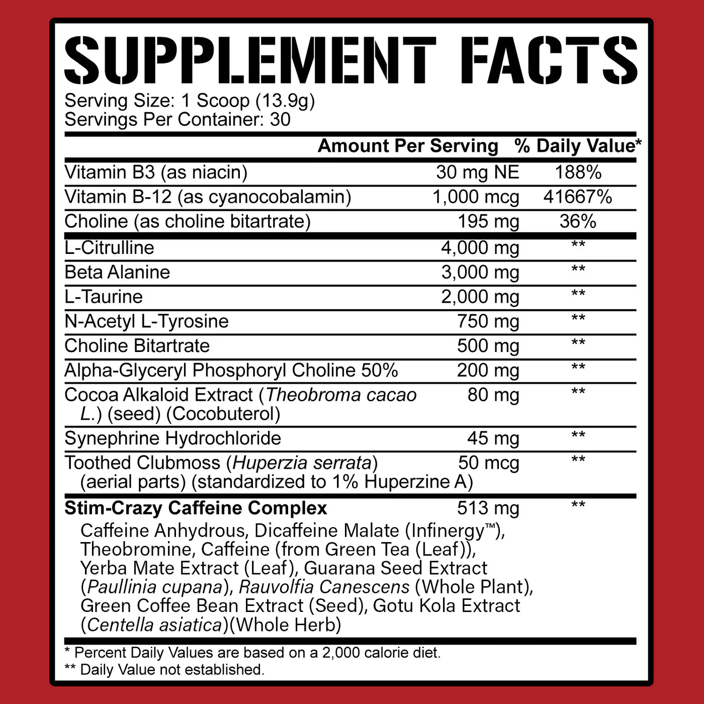 5150 STIM CRAZY PRE WORKOUT 30 servings