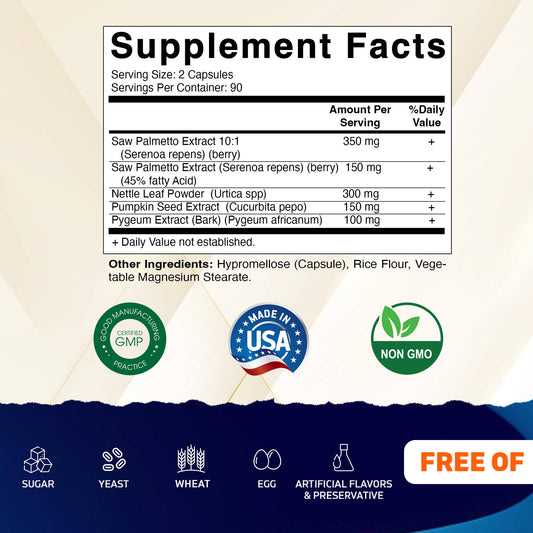 Saw Palmetto Extract- 180 Veg Capsules - prostate support