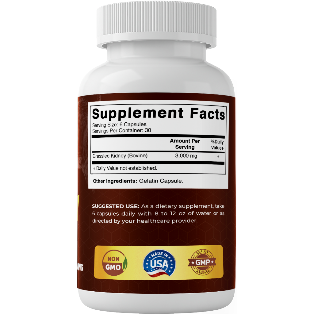 Grass Fed Beef Kidney with Liver - 180 Capsules