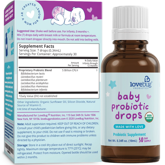 Organic Baby Probiotic Drops with Vitamin D 30 days supply