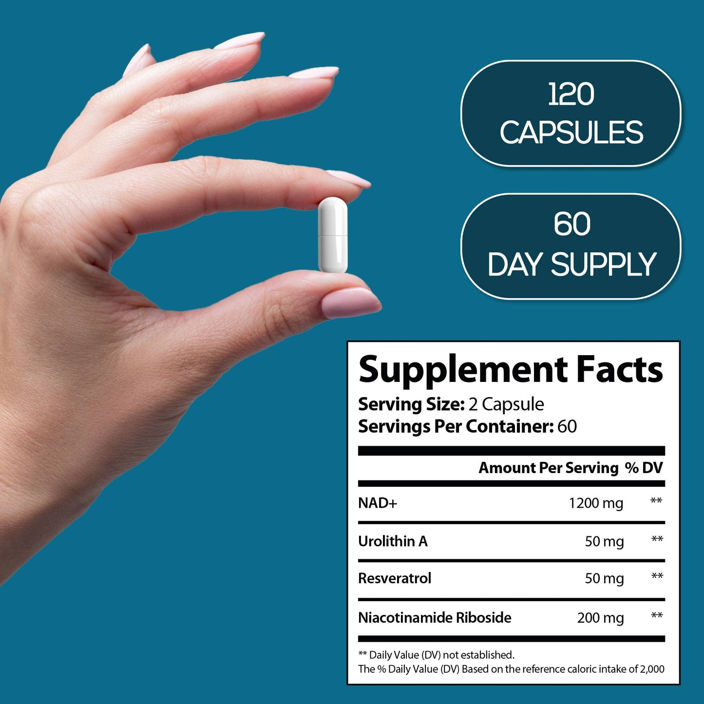 NAD Nicotinamide Riboside Resveratrol with Urolithin A 120 capsules