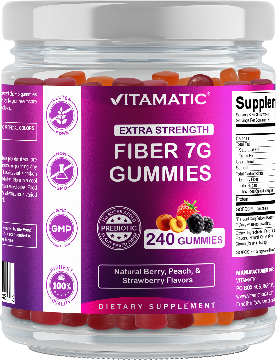 Prebiotic Fiber Gummies, 7G Extra Strength-240 Gummies
