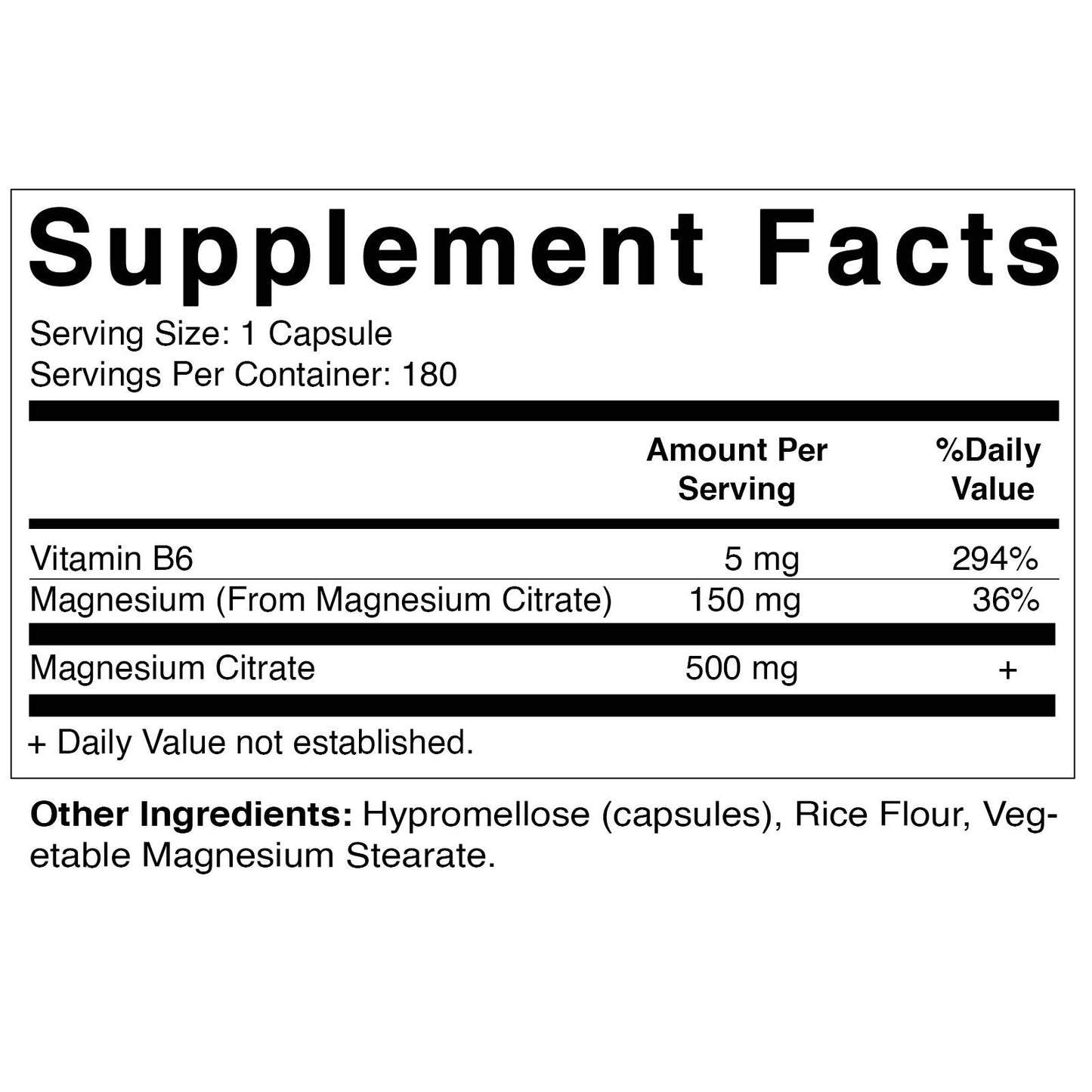 MAGNESIUM CITRATE500 MG  WITH B6 180 VEGGIE CAPSULES