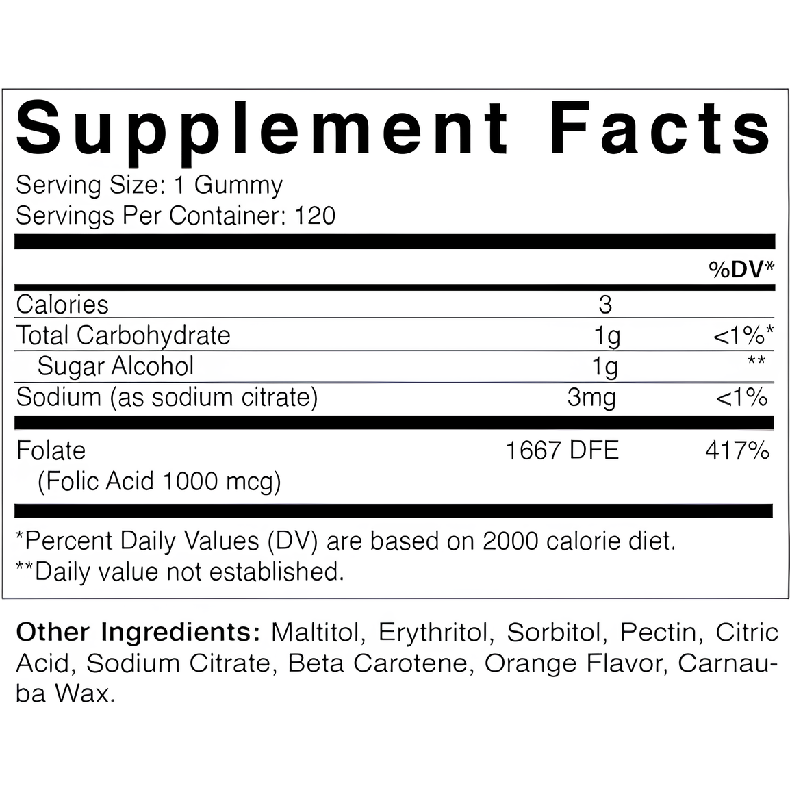 Vitamatic Folic Acid 1000mcg (1 mg) 120 gummies