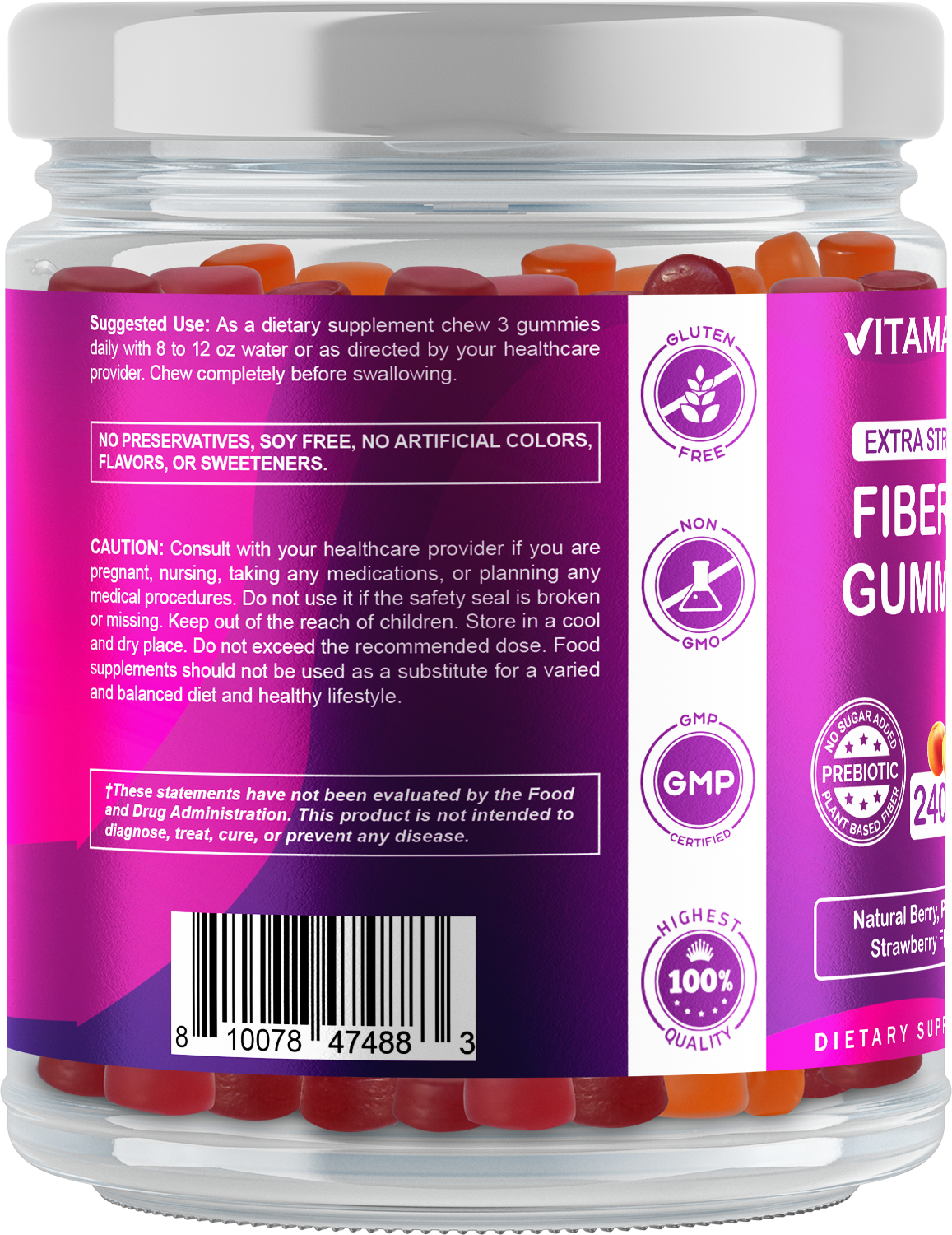 Prebiotic Fiber Gummies, 7G Extra Strength-240 Gummies