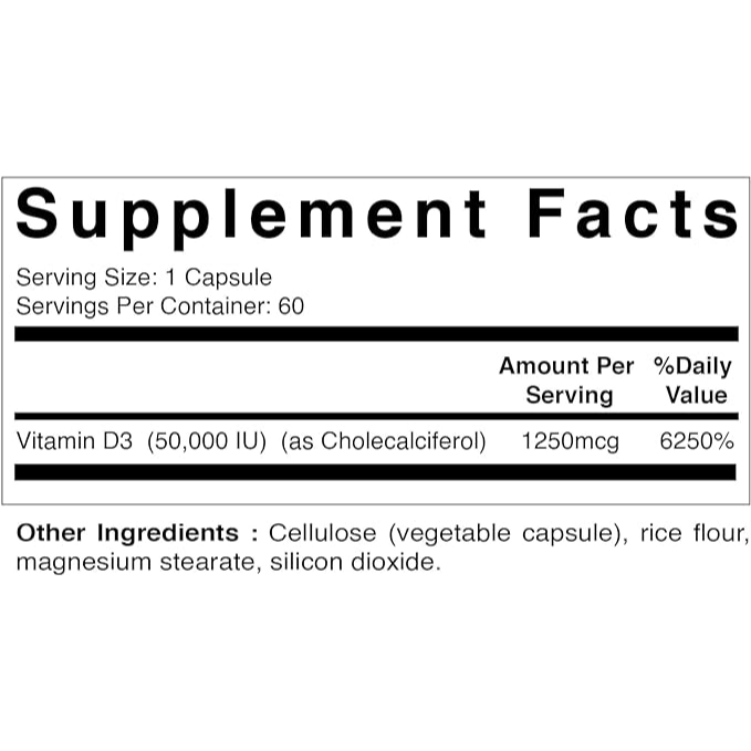 VITAMIN D3 50000IU 60 VEGGIE TABLETS