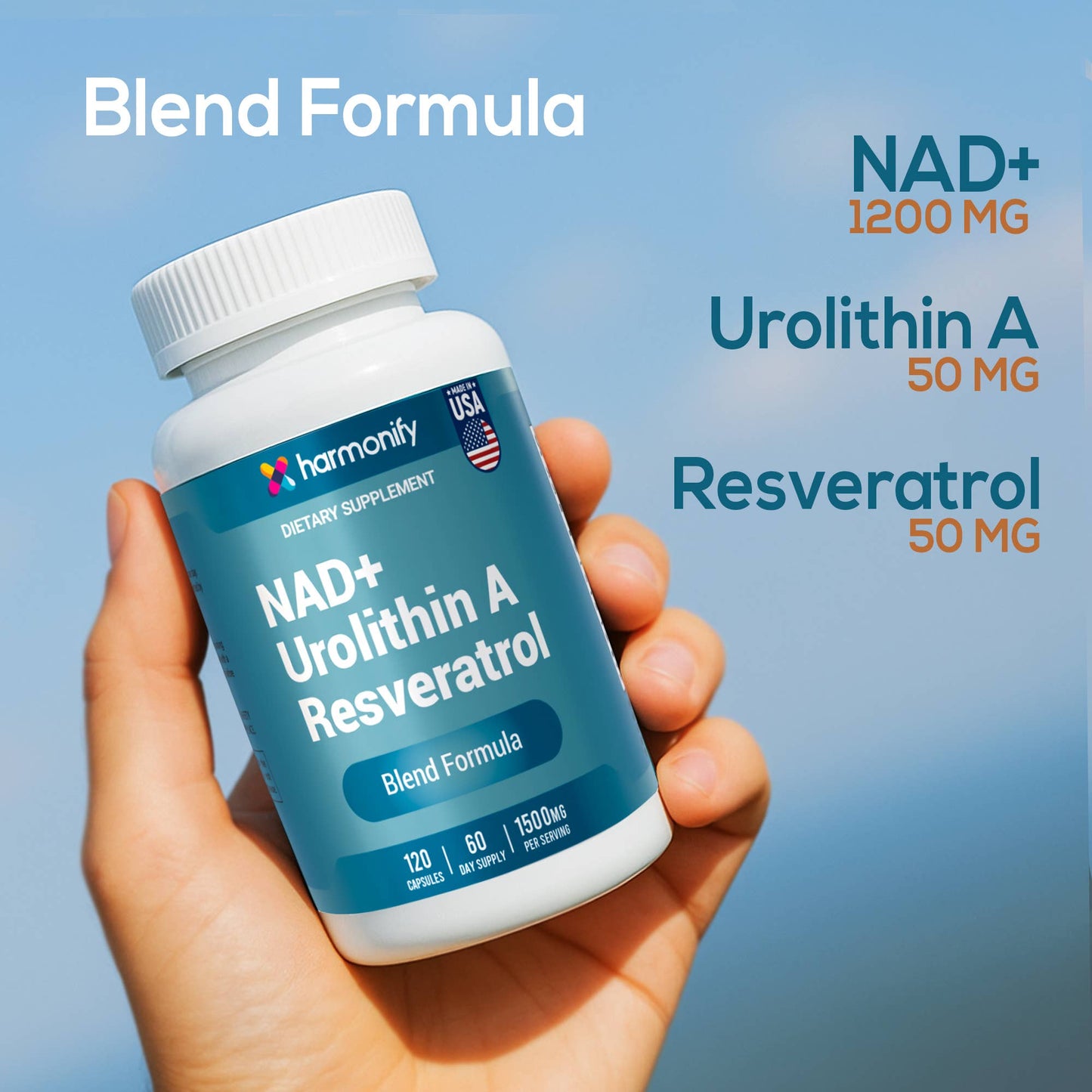 NAD Nicotinamide Riboside Resveratrol with Urolithin A 120 capsules