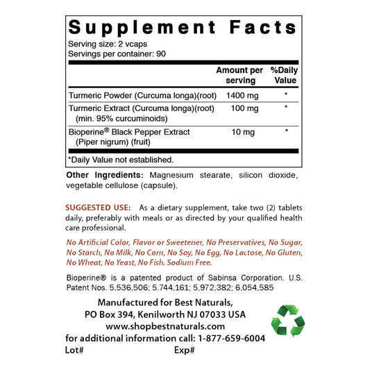 TURMERIC CURCUMIN 180 VEGETARIAN CAPS