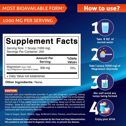 Magnesium powder (from Glycinate & Oxide) - 250 Grams