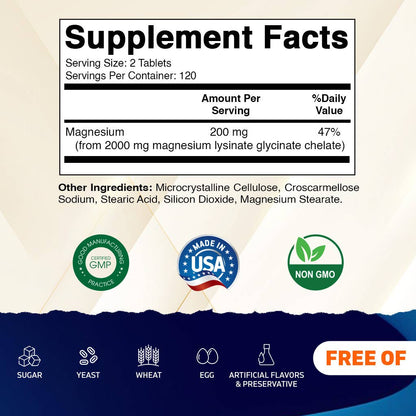 Vitamatic Magnesium Lysine Glycinate 2000mg - 240 Tablets