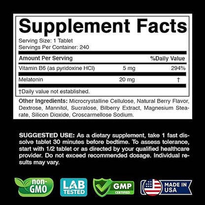 Vitabod | Melatonin 20mg | 240 Fast Dissolve Tablets