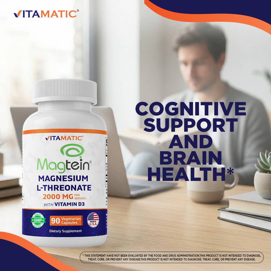 Vitamatic Magtein Magnesium L-Threonate 2000 mg with D3–90ct