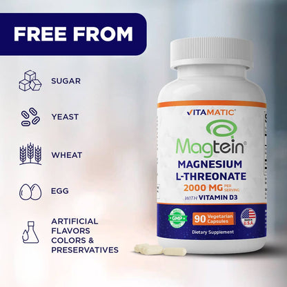 Vitamatic Magtein Magnesium L-Threonate 2000 mg with D3–90ct