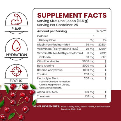 Non-Stim Pre-Workout - Pump, Hydration and Focus - 25 servings