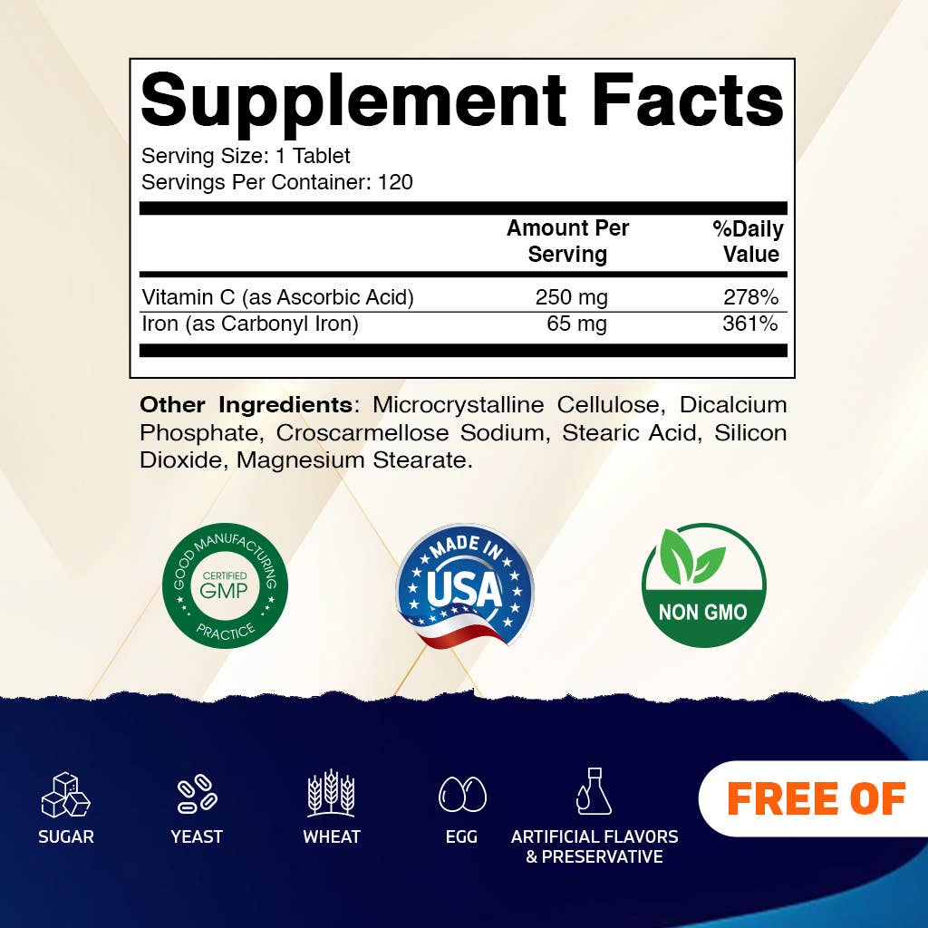 Vitamatic Carbonyl Iron 65mg with Vitamin C - 120 Tablets