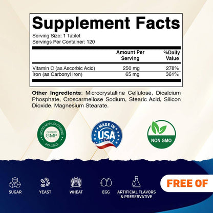 Vitamatic Carbonyl Iron 65mg with Vitamin C - 120 Tablets