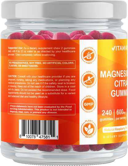 Vitamatic Magnesium Citrate Gummies 600mg per Serving - 240