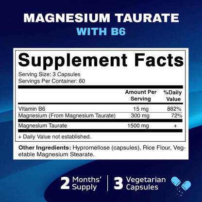 MAGNESIUM TAURATE 1500MG 180 VEGETARIAN CAPSULES
