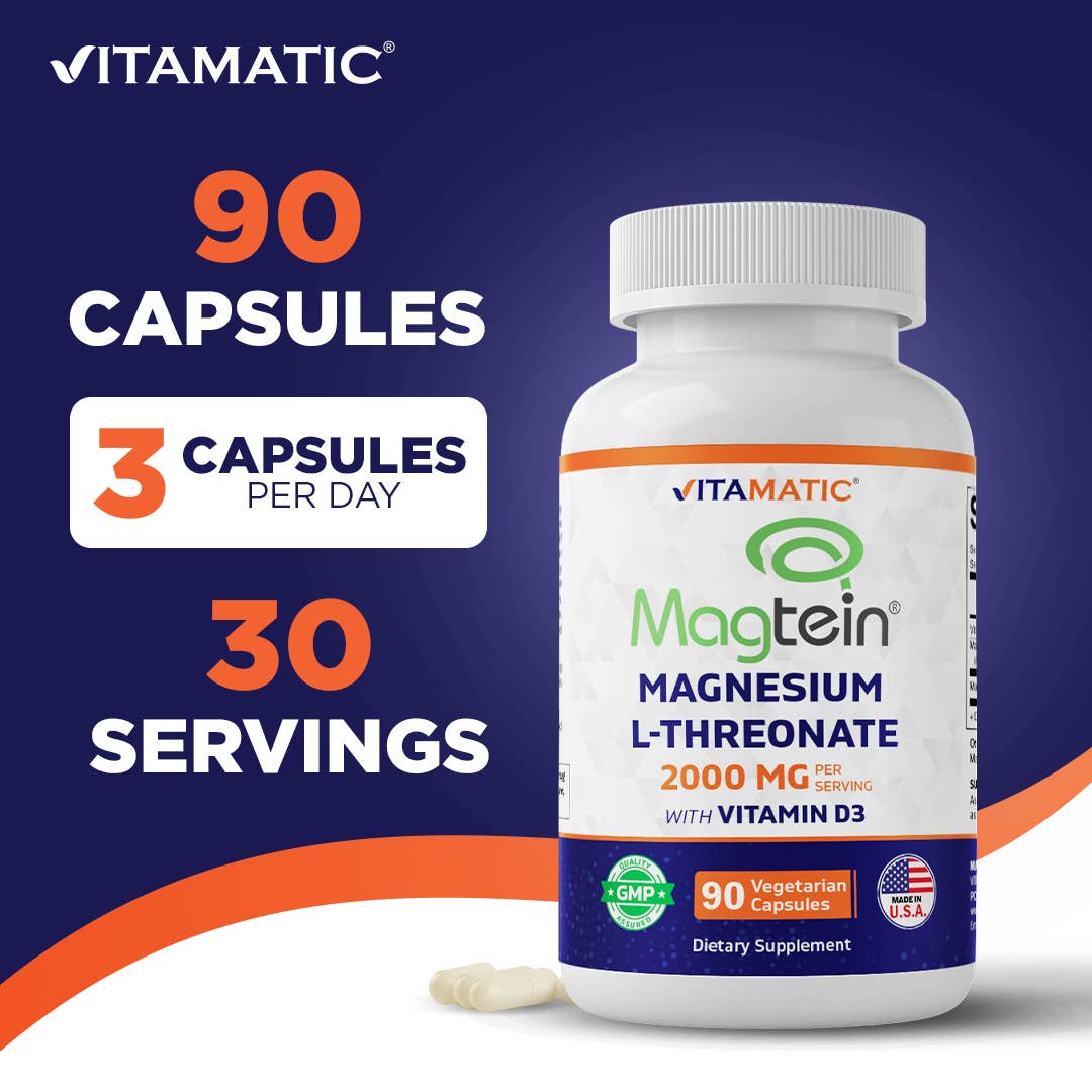 Vitamatic Magtein Magnesium L-Threonate 2000 mg with D3–90ct