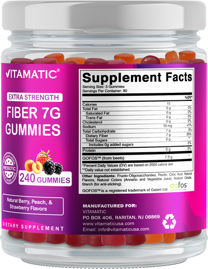 Prebiotic Fiber Gummies, 7G Extra Strength-240 Gummies