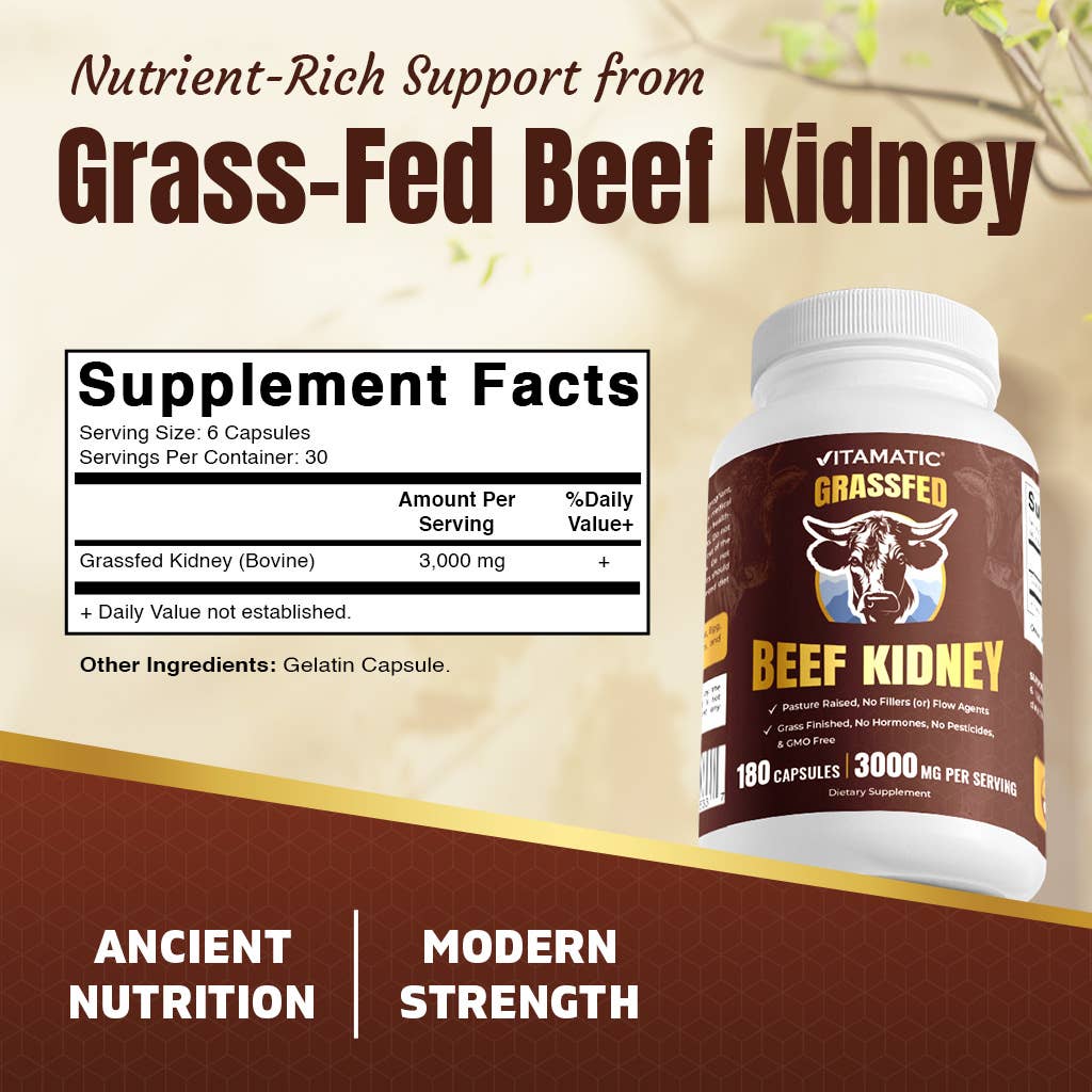 Grass Fed Beef Kidney with Liver - 180 Capsules