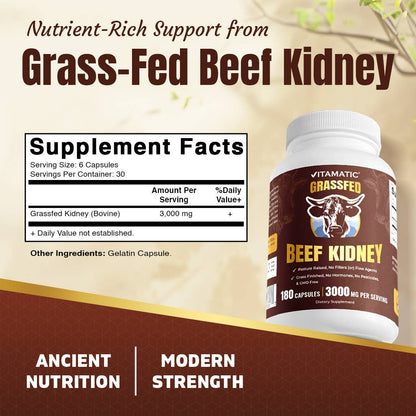 Grass Fed Beef Kidney with Liver - 180 Capsules