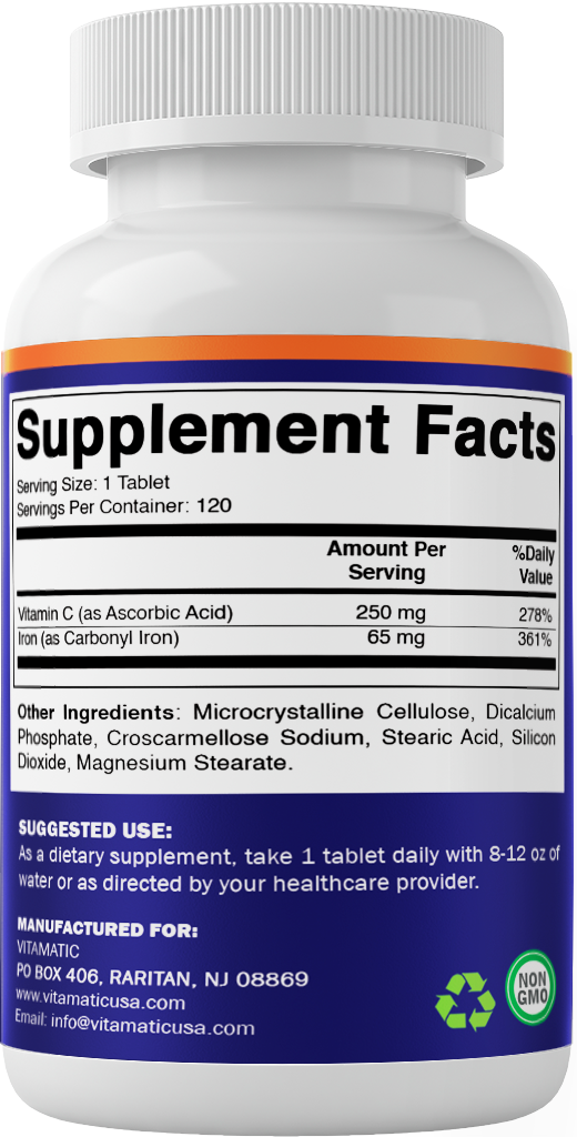 Vitamatic Carbonyl Iron 65mg with Vitamin C - 120 Tablets