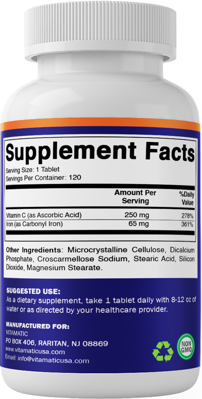 Vitamatic Carbonyl Iron 65mg with Vitamin C - 120 Tablets
