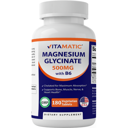 MAGNESIUM GLYCINATE 500MG WITH B6 180 VEGGIE TABLETS