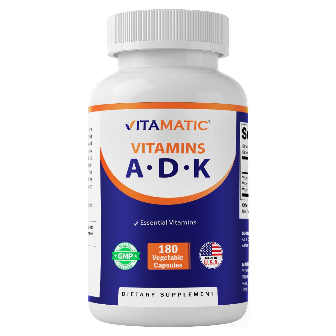 Vitamatic ADK Vitamin Supplement - Vitamins A, D3, K2 - 180 Capsules