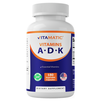 Vitamatic ADK Vitamin Supplement - Vitamins A, D3, K2 - 180 Capsules