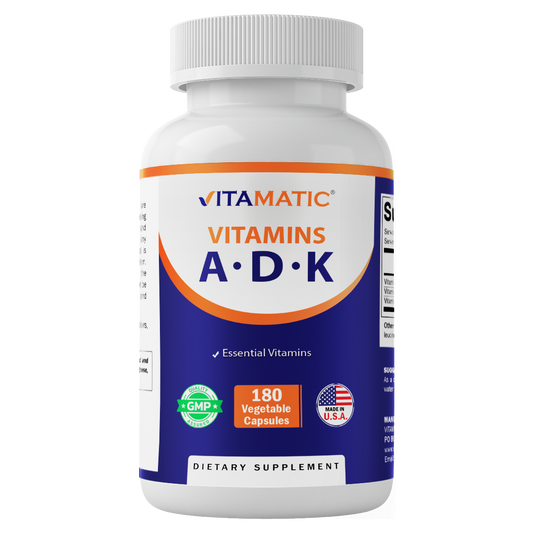 Vitamatic ADK Vitamin Supplement - Vitamins A, D3, K2 - 180 Capsules