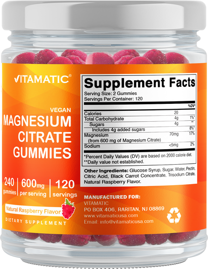Vitamatic Magnesium Citrate Gummies 600mg per Serving - 240